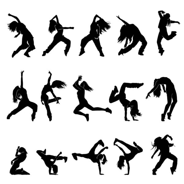 collection of female dance pose silhouette. collection of silhouette woman dancer.