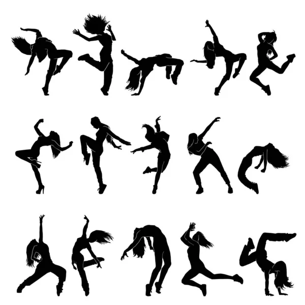 Set Van Vrouwelijke Hiphop Moderne Danser Vector Illustratie Witte Achtergrond — Stockvector