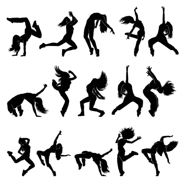 Ensemble Illustration Vectorielle Danseuse Moderne Hip Hop Féminine Sur Fond — Image vectorielle