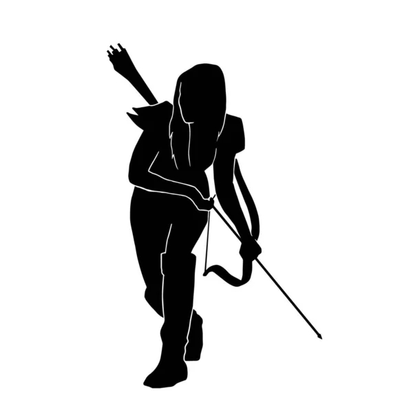 Tribal Boogschutter Krijger Meisje Vector Illustratie Witte Achtergrond — Stockvector