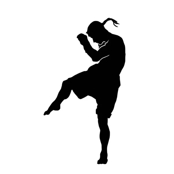 Vector Ilustración Muay Masculino Tailandés Atleta Artes Marciales Sobre Fondo — Vector de stock