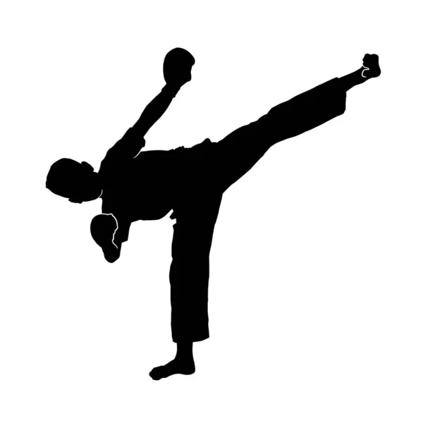 Vektor Illustration Ung Manlig Karate Idrottsman Bär Kimono Uniform Vit — Stock vektor