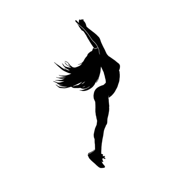 白い背景に極端な動きベクトルシルエットの若い女性ヒップホップダンサー — ストックベクタ