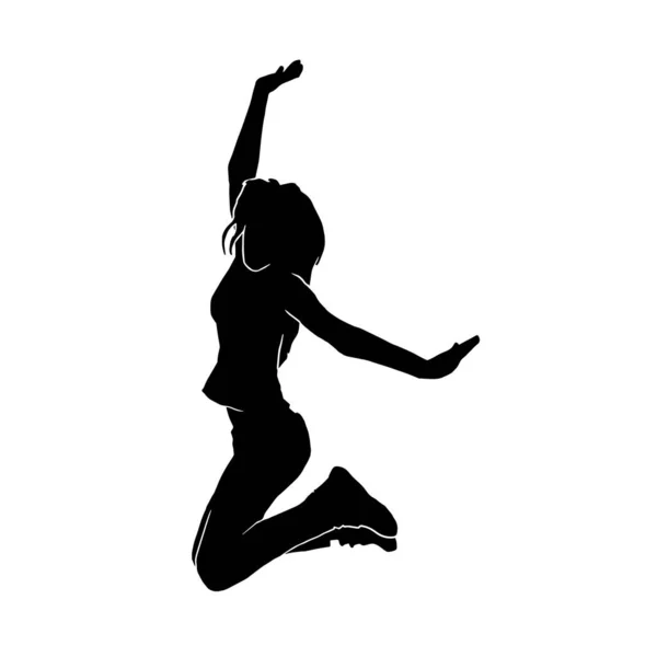 Young Female Hip Hop Dancer Extreme Movement Vector Silhouette White — Stock Vector