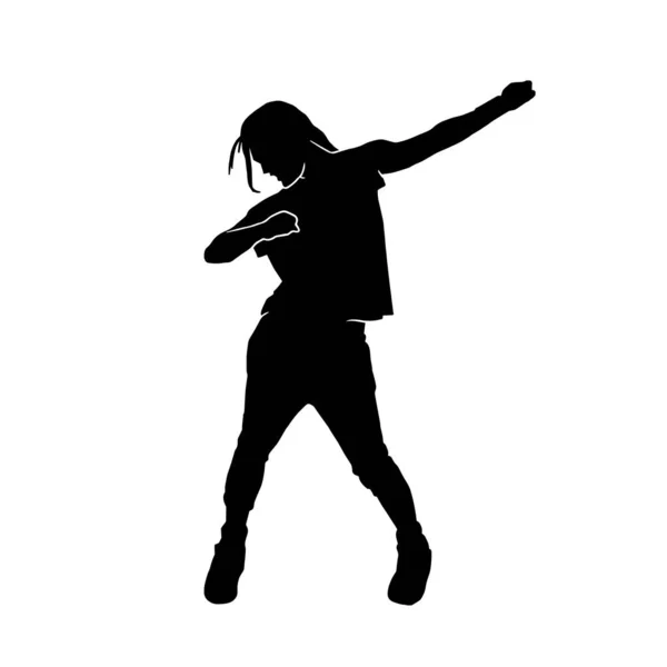 Young Female Hip Hop Dancer Extreme Movement Vector Silhouette White — Stock Vector