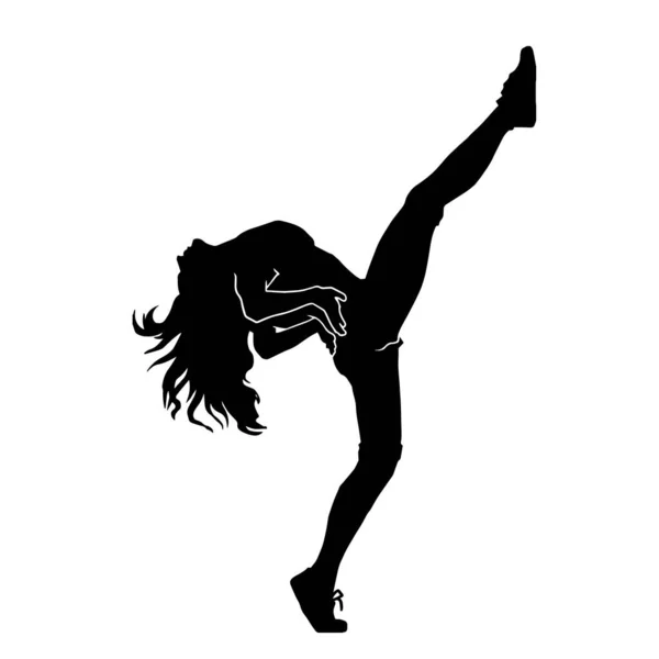 具有白色背景的极端运动矢量轮廓的年轻女性嘻哈舞者 — 图库矢量图片