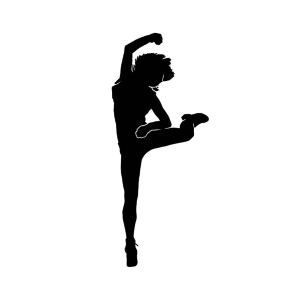 Νεαρή Γυναίκα Hip Hop Χορεύτρια Ακραία Κίνηση Vector Σιλουέτα Λευκό — Διανυσματικό Αρχείο