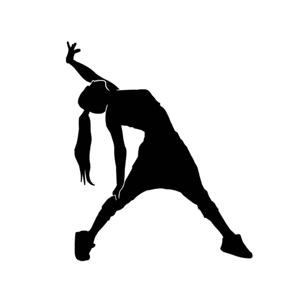 Mladá Žena Hip Hop Tanečnice Extrémní Pohyb Vektor Silueta Bílém — Stockový vektor
