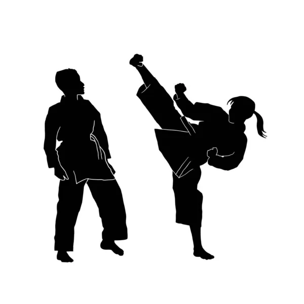 Silueta Vectores Atleta Artes Marciales Con Traje Kimono Sobre Fondo — Vector de stock