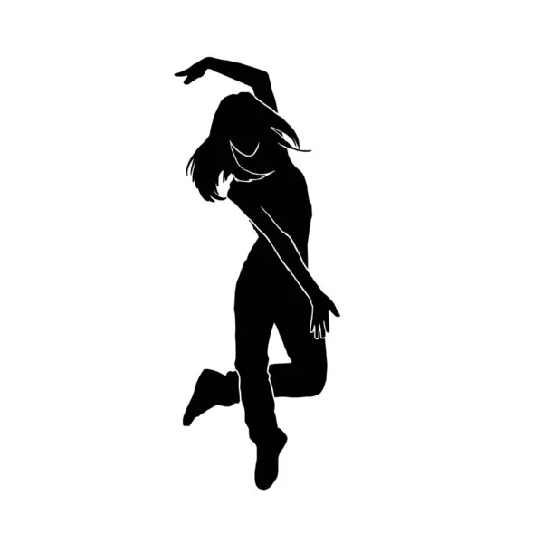 Jonge Hip Hop Danser Met Extreme Beweging Vector Silhouet Witte — Stockvector