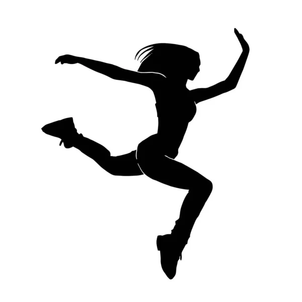 Jonge Hip Hop Danser Met Extreme Beweging Vector Silhouet Witte — Stockvector