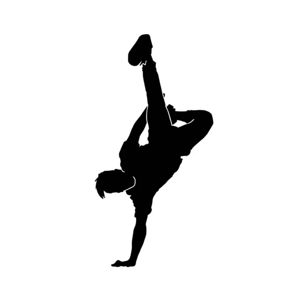 具有白色背景的极端运动矢量轮廓的年轻嘻哈舞者 — 图库矢量图片