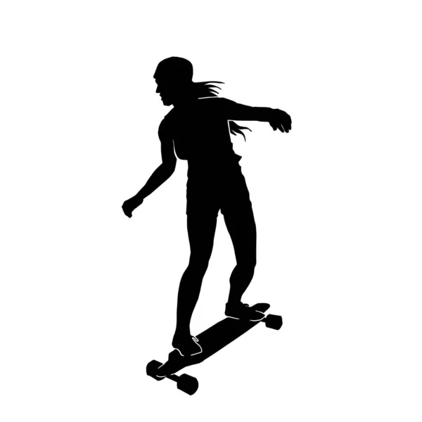 白色背景的女性滑板矢量轮廓 — 图库矢量图片