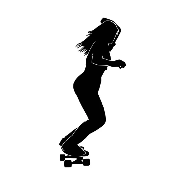 Silhueta Vetorial Skate Fêmea Fundo Branco — Vetor de Stock
