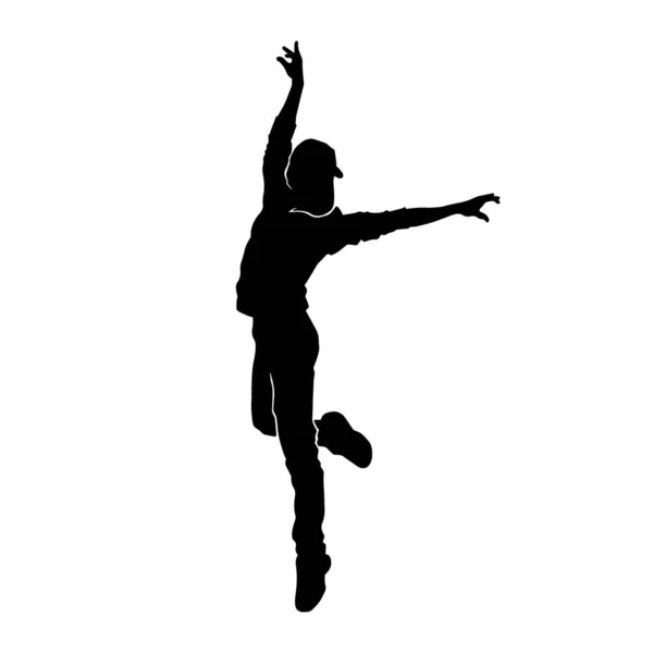 Jonge Hip Hop Danser Met Extreme Beweging Vector Silhouet Witte — Stockvector