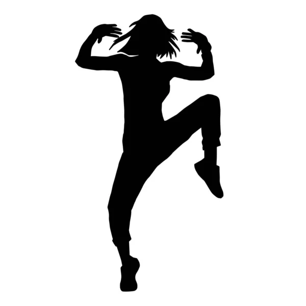 Young Hip Hop Dancer Extreme Movement Vector Silhouette White Background — Stock Vector