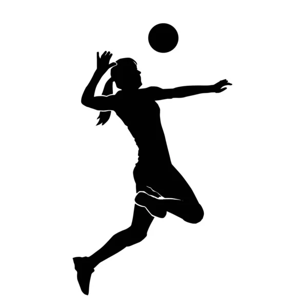 Kadın voleybol topu atletinin silüeti. Voleybolcu bir kadının silueti zıplıyor.