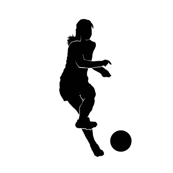 白い背景の女性漫画サッカー選手のベクトルイラスト — ストックベクタ