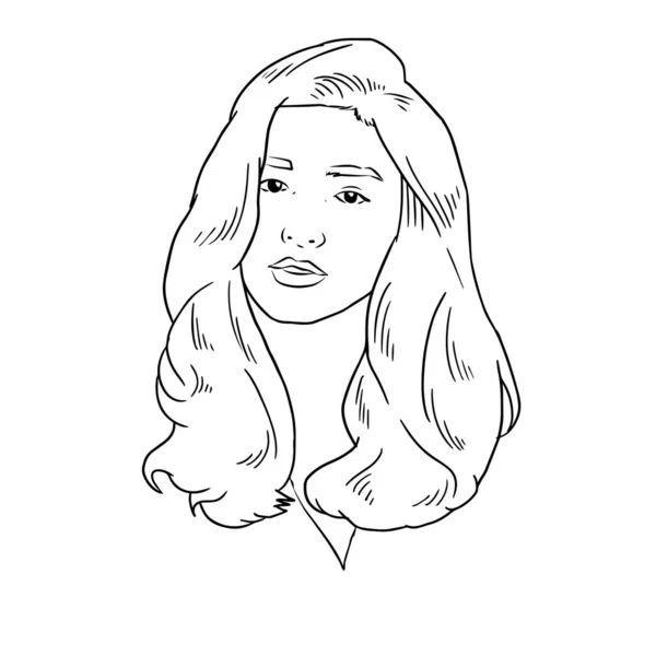 Dlouhé Vlasy Krásná Žena Tvář Ilustrační Skica — Stockový vektor