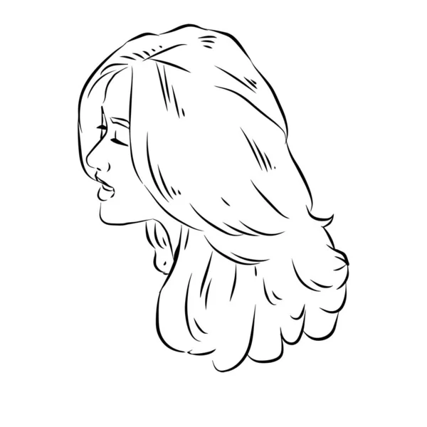 Cheveux Longs Belle Femme Visage Illustration Croquis — Image vectorielle