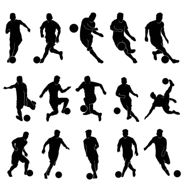 白い背景の男性サッカー選手のベクトルシルエットのセット — ストックベクタ