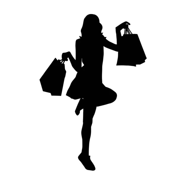 Silhouette Vectorielle Une Femme Avec Sac Provisions Sur Fond Blanc — Image vectorielle