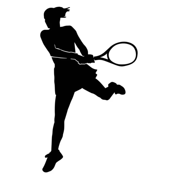 Vectorsilhouet Van Een Vrouwelijke Tennisspeelster Witte Achtergrond — Stockvector