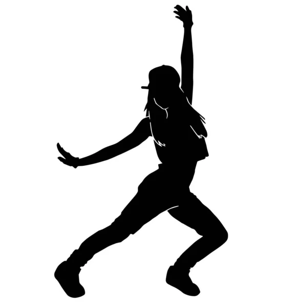 Junge Hip Hop Tänzerin Mit Extremer Bewegungsvektorsilhouette Auf Weißem Hintergrund — Stockvektor