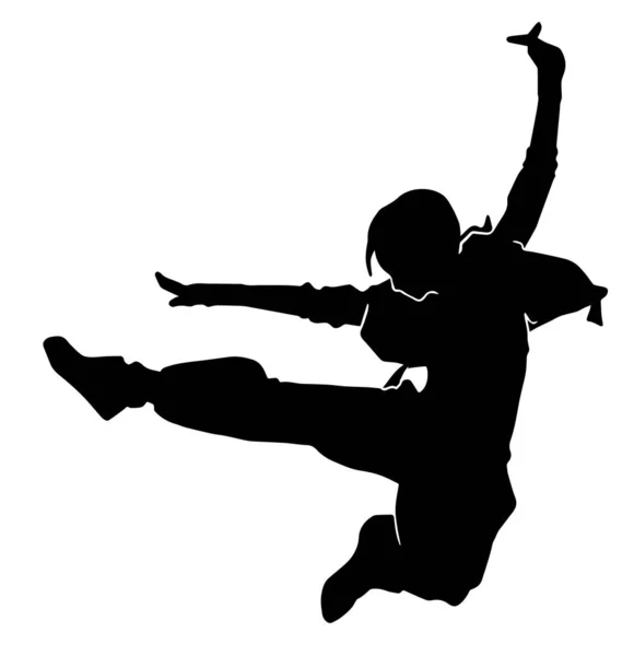 Jonge Hip Hop Danser Met Extreme Beweging Vector Silhouet Witte — Stockvector