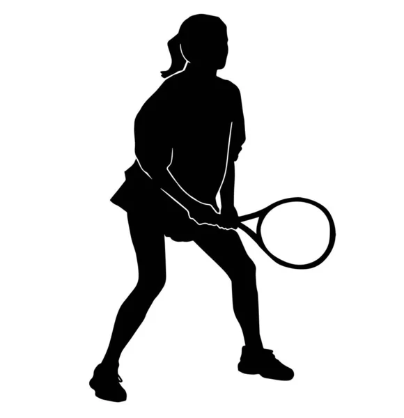 Silueta Vectorial Una Jugadora Tenis Sobre Fondo Blanco — Vector de stock