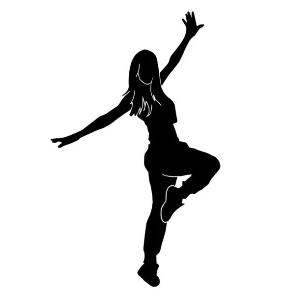 Jonge Hip Hop Danser Met Extreme Beweging Vector Silhouet Witte — Stockvector