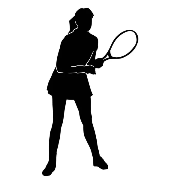 Beyaz Arka Planda Bir Bayan Tenisçinin Vektör Silueti — Stok Vektör