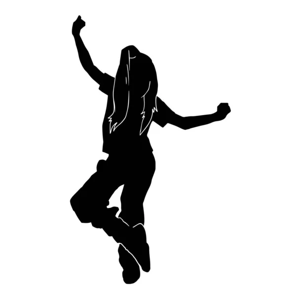 Jonge Hip Hop Danser Met Extreme Beweging Vector Silhouet Witte — Stockvector