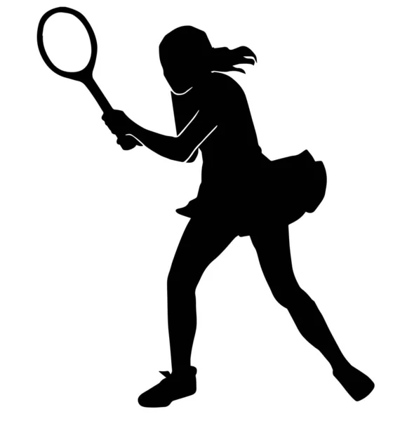 Vector Silhouette Female Tennis Player White Background — Stock Vector