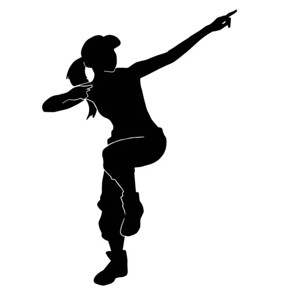 Joven Bailarina Hip Hop Con Silueta Vectorial Movimiento Extremo Sobre — Vector de stock