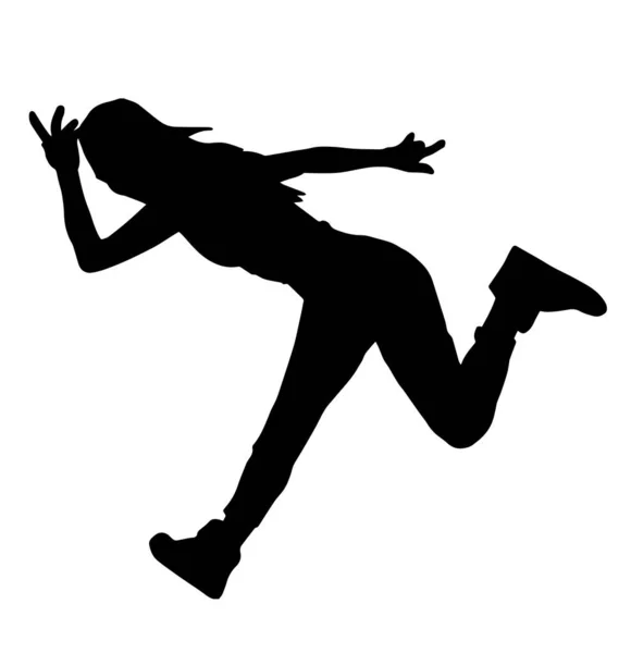 Jonge Hip Hop Danser Met Extreme Beweging Vector Silhouet Witte — Stockvector