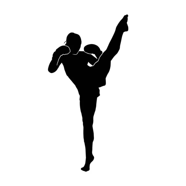 Kickbox Atlet Rukavice Vektor Silueta Bílém Pozadí — Stockový vektor