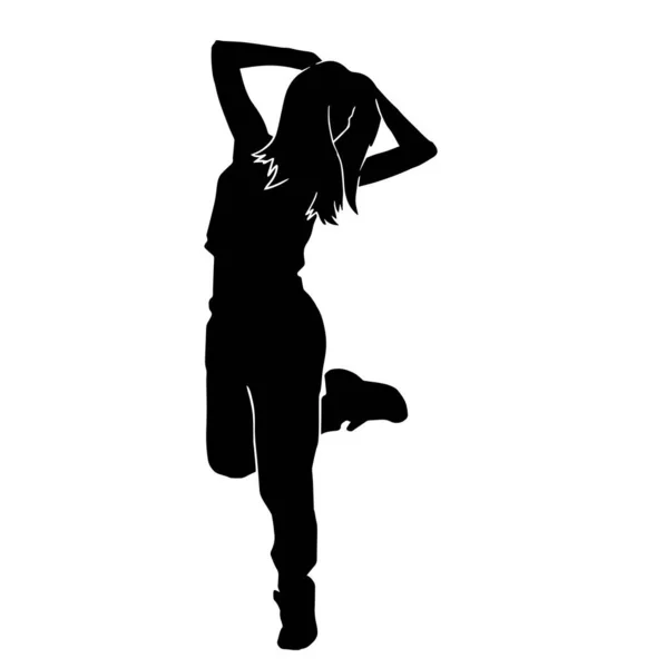 Jeune Danseuse Hip Hop Silhouette Vectorielle Mouvement Extrême Sur Fond — Image vectorielle