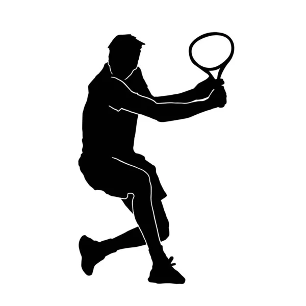 Vector Silhouette Male Tennis Player White Background — Stock Vector