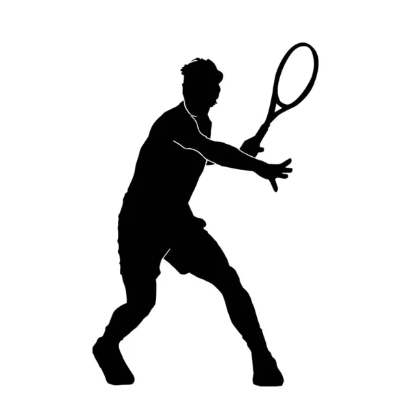 Silhouette Vectorielle Joueur Tennis Masculin Sur Fond Blanc — Image vectorielle
