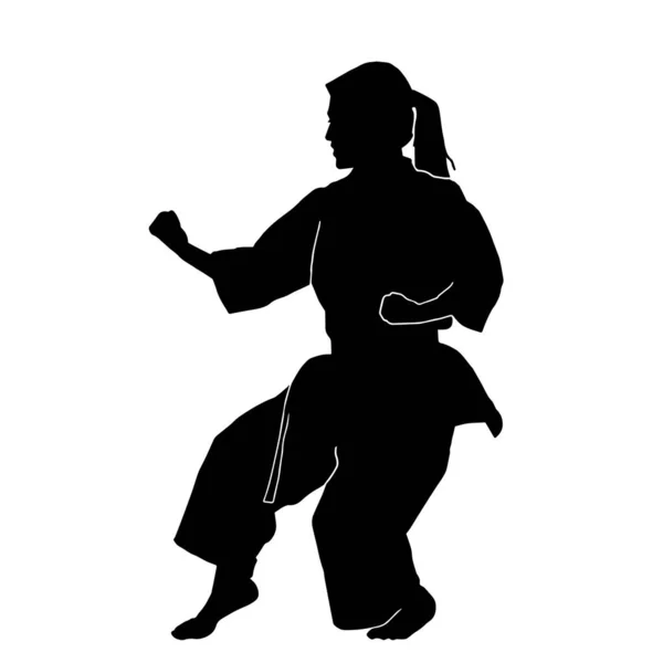 Martial Arts Athlete Vector Silhouette Wearing Kimono Suit White Background — Stock Vector