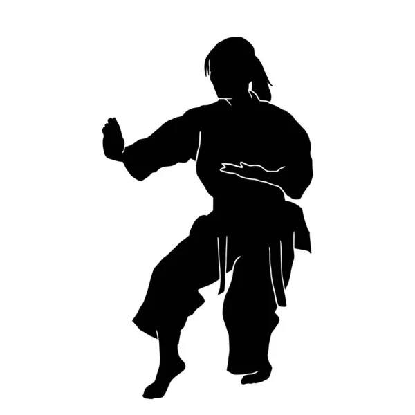 Martial Arts Athlete Vector Silhouette Wearing Kimono Suit White Background — Stock Vector