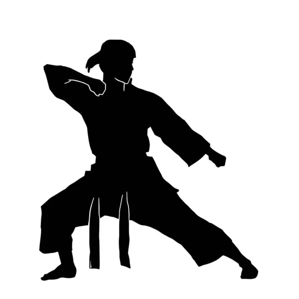 Silueta Vectores Atleta Artes Marciales Con Traje Kimono Sobre Fondo — Vector de stock