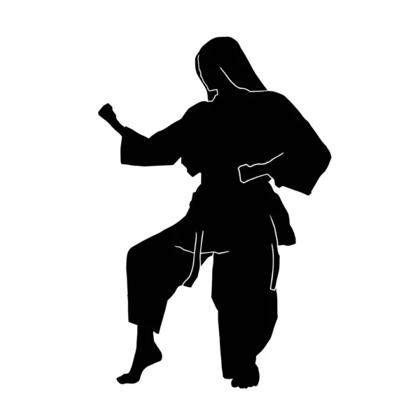 Martial Arts Athlete Vector Silhouette Wearing Kimono Suit White Background — Stock Vector