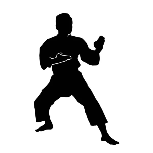 Martial Art Athlete Wear Kimono Suit Vector Silhouette White Background — Stock Vector