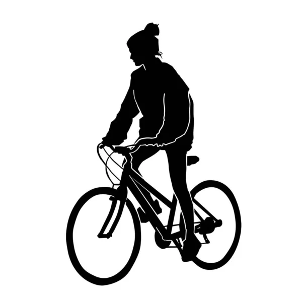 Silueta Vectorial Una Persona Montando Una Bicicleta Sobre Fondo Blanco — Vector de stock