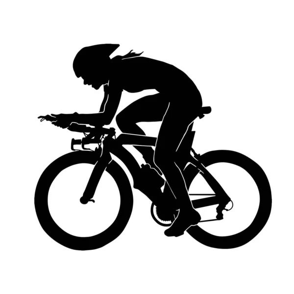 Silueta Vectorial Una Persona Montando Una Bicicleta Sobre Fondo Blanco — Vector de stock
