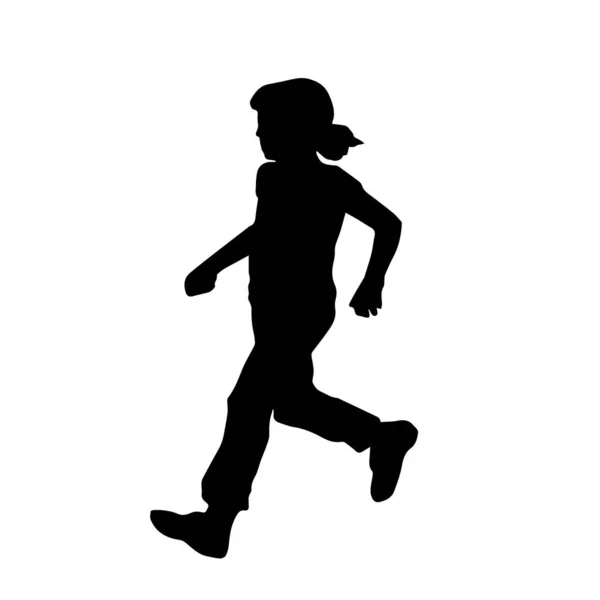 Silueta Vectorial Niño Corriendo Sobre Fondo Blanco — Vector de stock