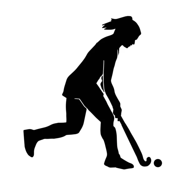 Field Hockey Female Vector Silhouette White Background — Stock Vector