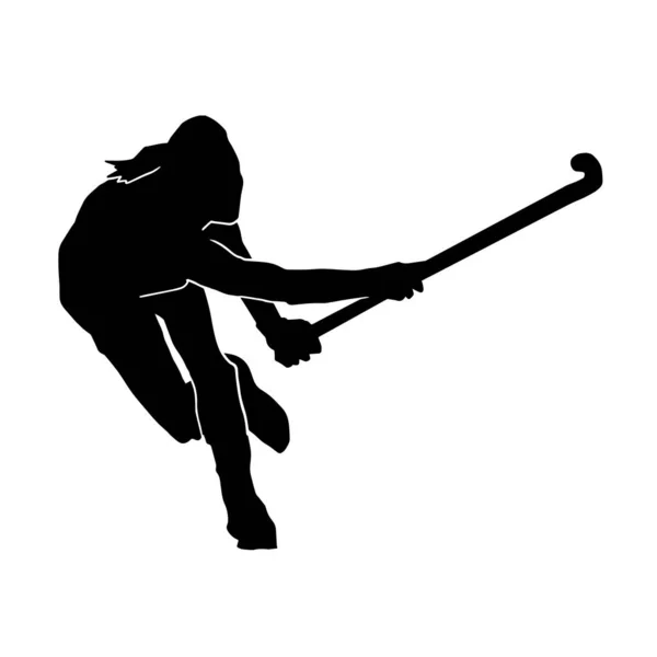Feldhockey Weibliche Vektorsilhouette Auf Weißem Hintergrund — Stockvektor